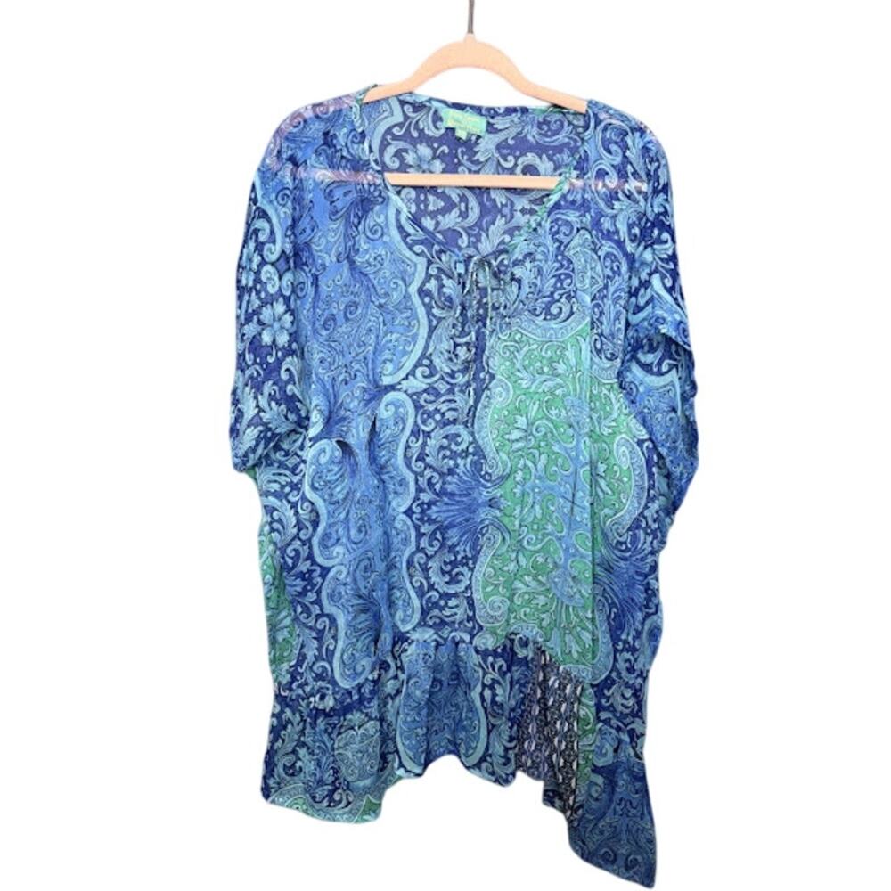 Giacomo Cirque Swimsuit Coverup Women's One Size Blue Ombre Paisley Sheer Cute